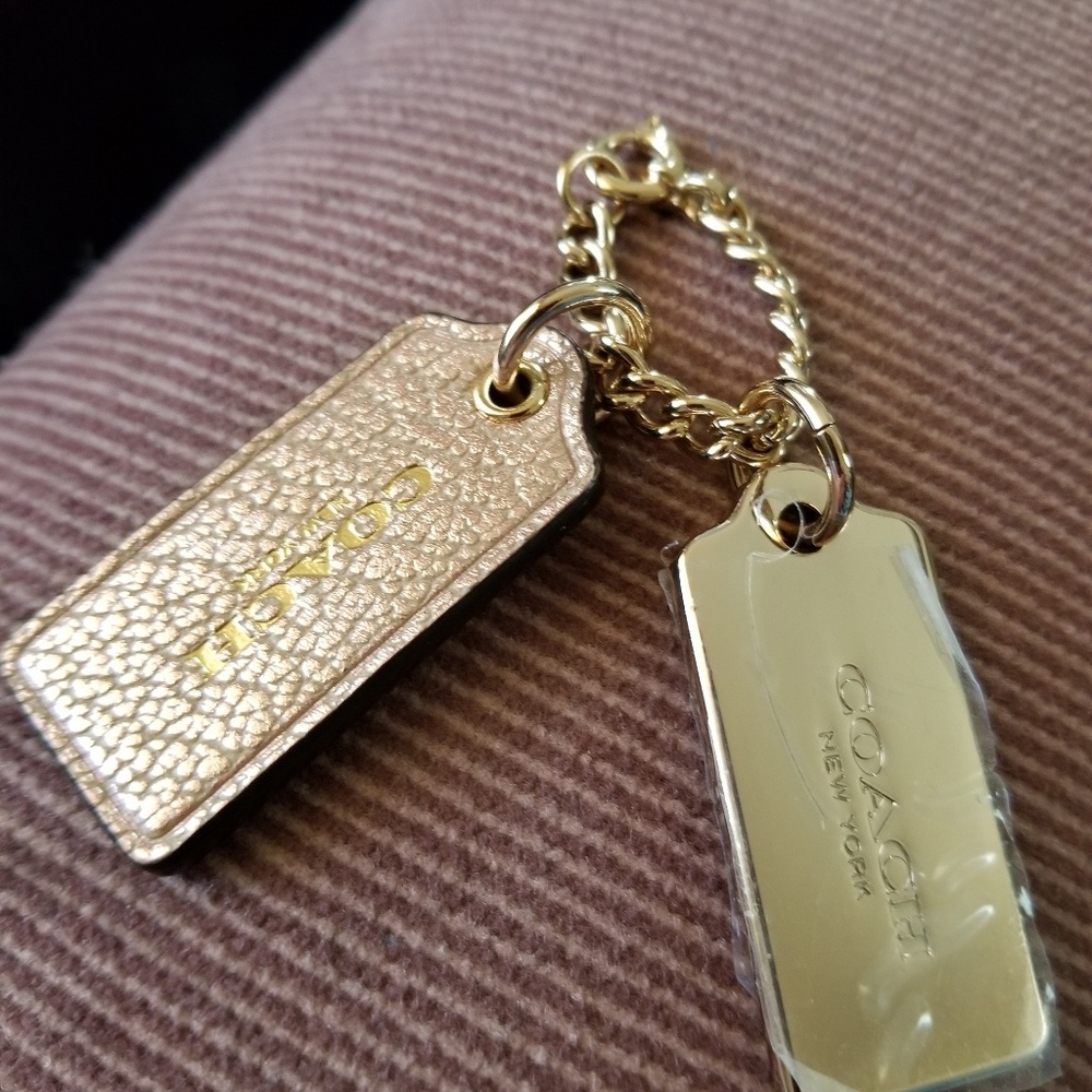 Coach RoseGold Leather Tag w/Yellow Gold Metal Fob